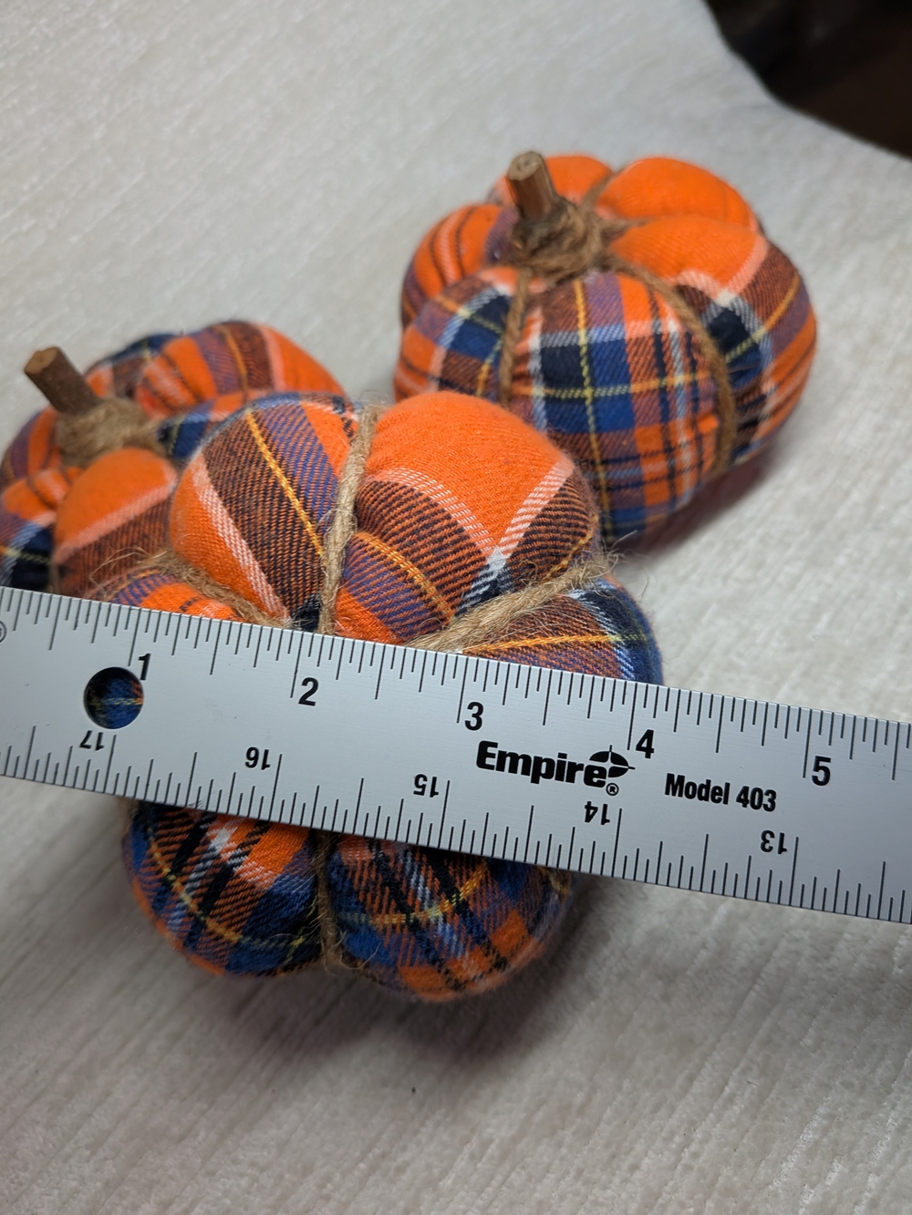 Plaid Orange Fabric Pumpkin Décor - Home Holiday Accent Set Of 3 - Picture 4 of 6